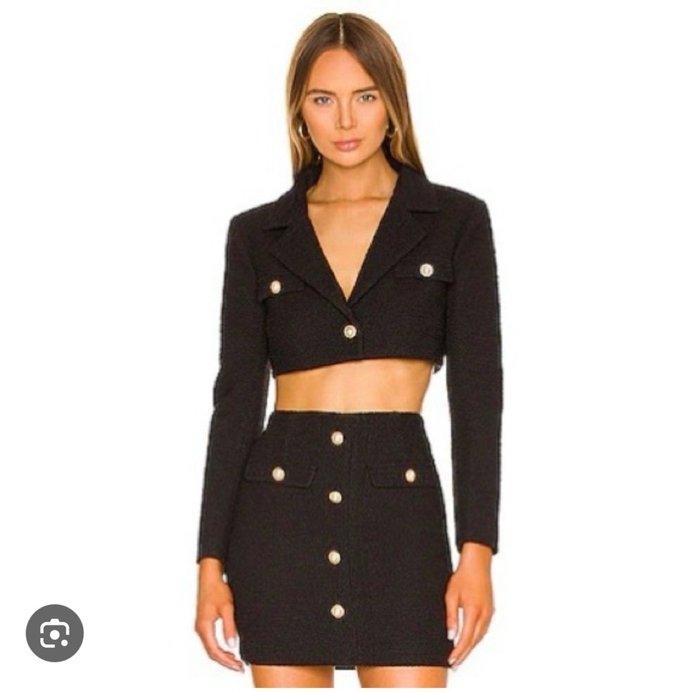 Revolve Camila Coelho Becka Crop Blazer Skirt Tweed set in Black